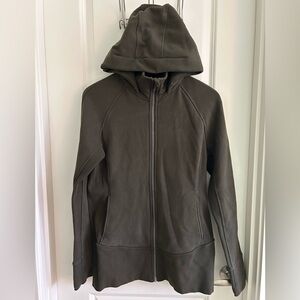 Lululemon Hooded Radiant Jacket Dark Olive Size 10 EUC!  Funnel Neck